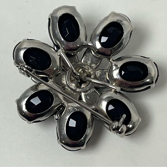 VTG French Jet Black Flower Brooch Set of 3 Silver tone Mourning Faceted - Picture 10 of 11
